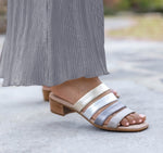 Adrianne elegant four-strap low-heel slide sandal in multi-color metallic sheep leather-lifestyle