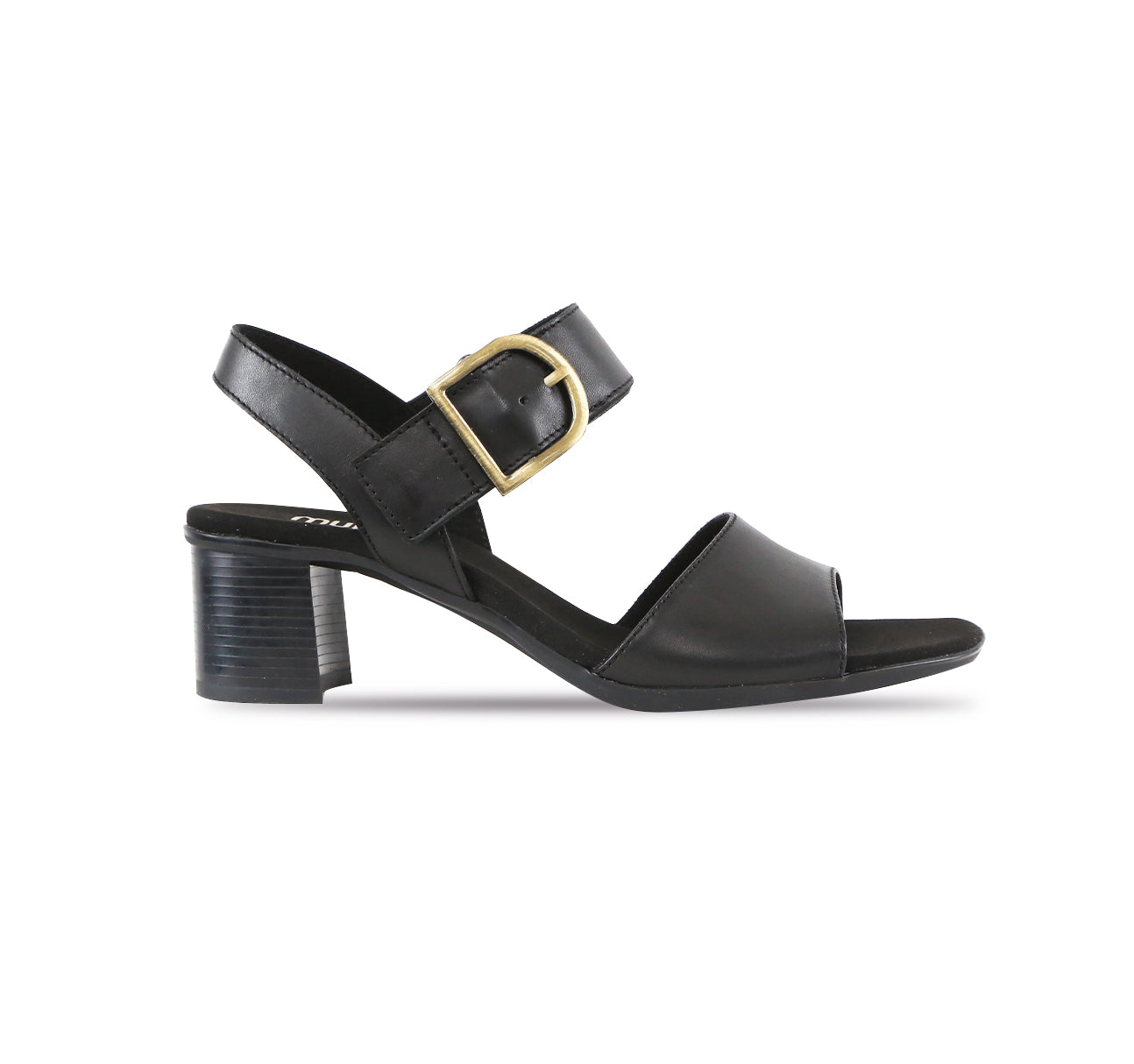 Neeta Black Leather Heel - Side View