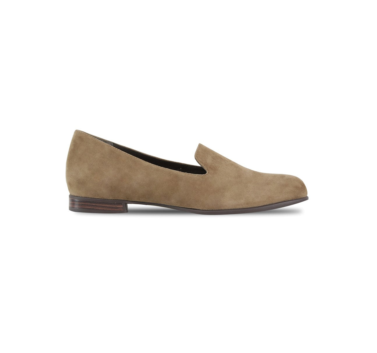 ELENA SMOKING STYLE SLIP-ON IN FAWN SUEDE-SIDE VIEW