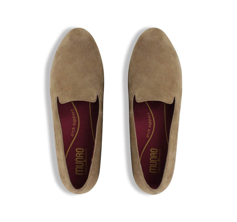 ELENA SMOKING STYLE SLIP-ON IN FAWN SUEDE-TOP VIEW