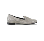 ELENA SMOKING STYLE SLIP-ON IN SUEDE WITH GUNMETAL FOIL OVERLAY - SIDE VIEW