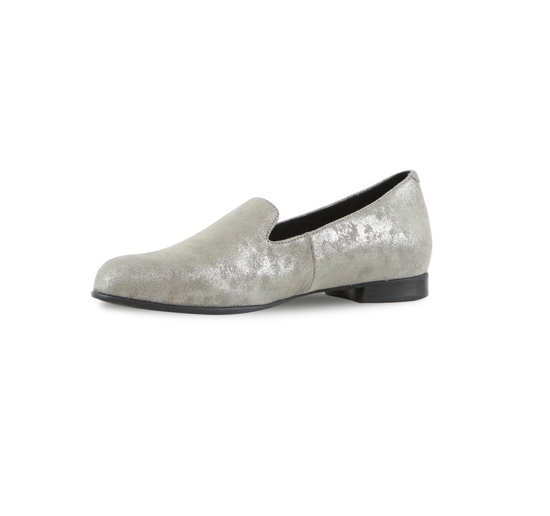 ELENA SMOKING STYLE SLIP-ON IN SUEDE WITH GUNMETAL FOIL OVERLAY - INSIDE VIEW