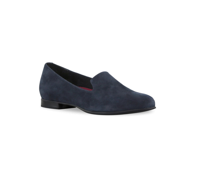 ELENA SMOKING STYLE SLIP-ON IN DARK NAVY SUEDE-ANGLE VIEW