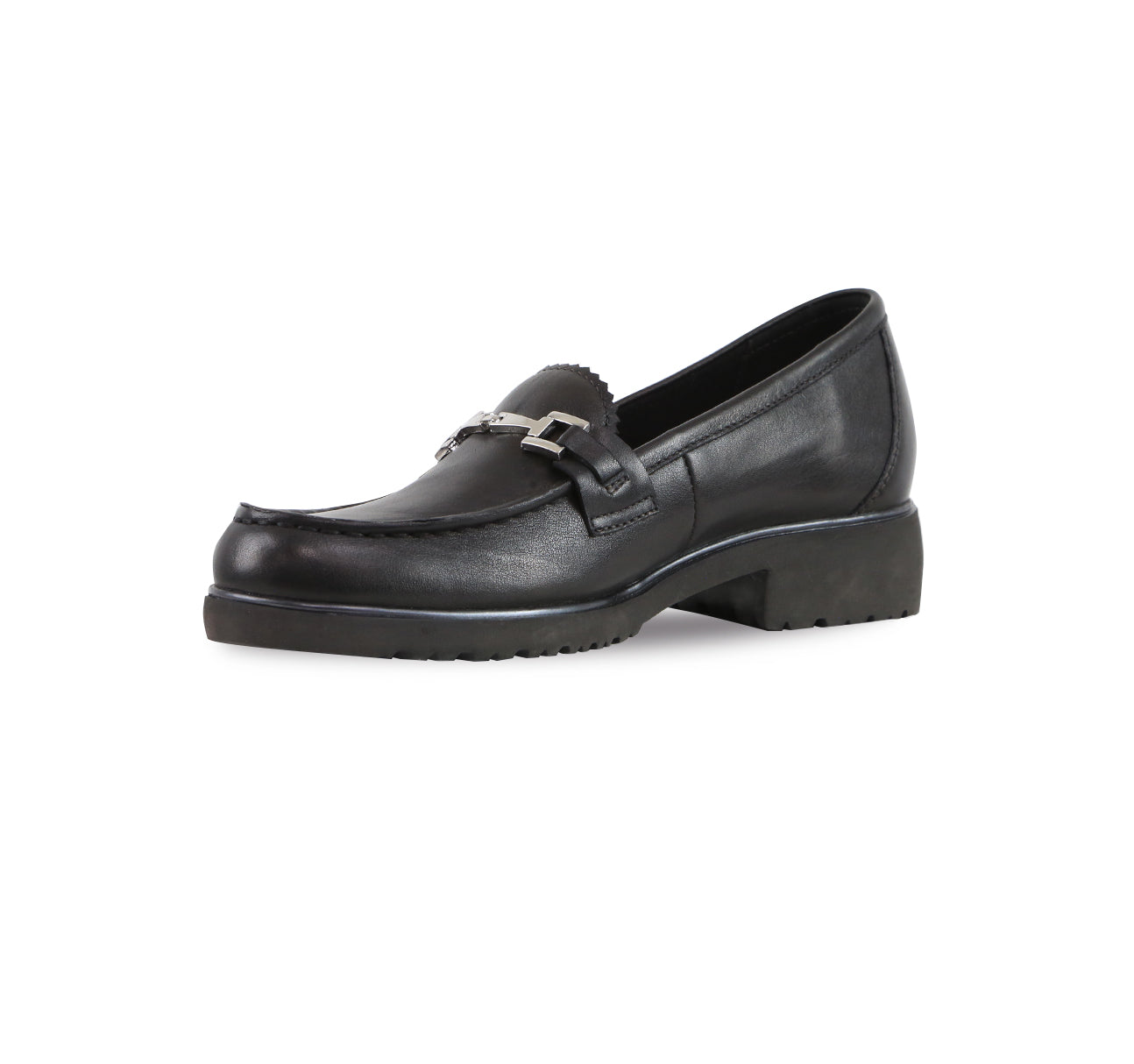 Colleen a Calf Leather Moc Toe Loafer in Black with Ornamental Detailing - Inside View