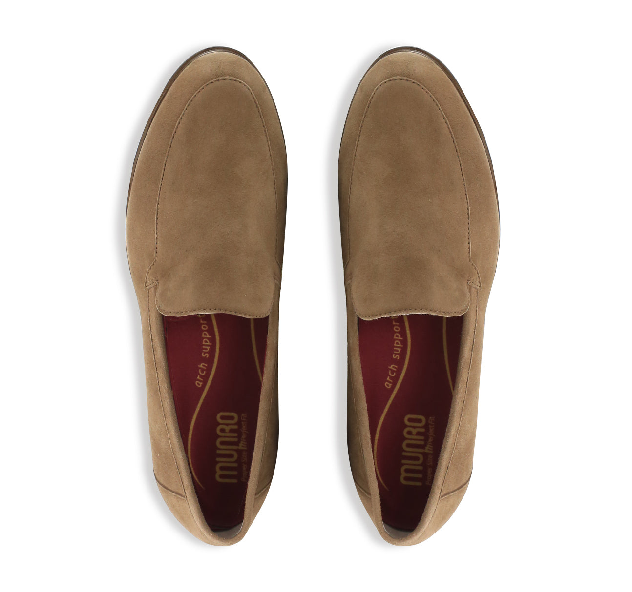 Giselle suede loafer in fawn color minimalist feminine look on lug outsole with stylized welt detail -  top view