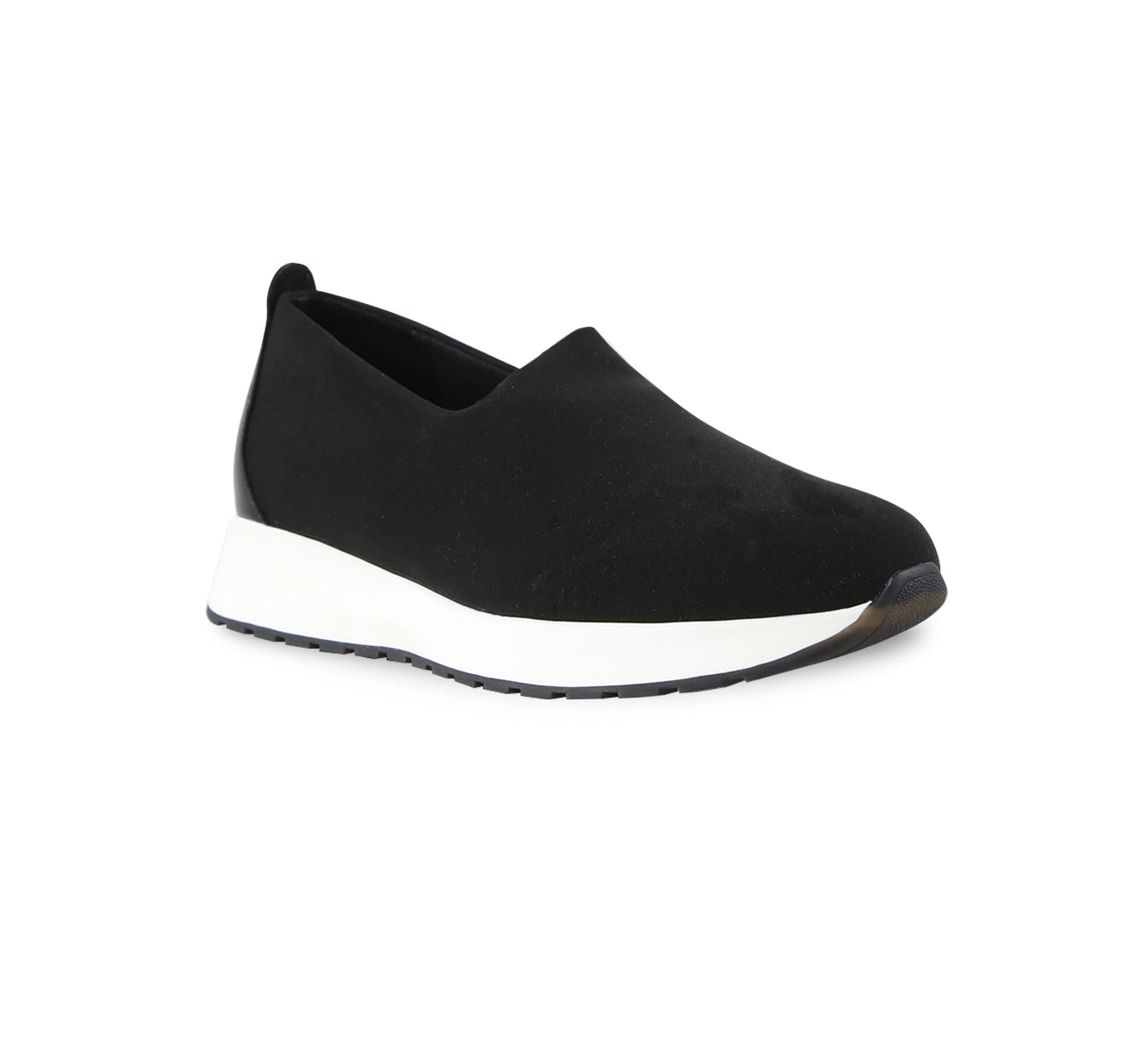 Mackenna slip-on in stretch fabric and leather trim on athleisure unit-angle view