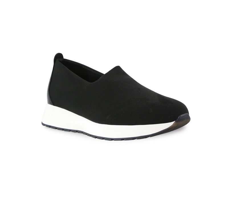 Mackenna slip-on in stretch fabric and leather trim on athleisure unit-angle view