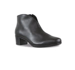 Shelly Black Leather Bootie with Outside Zipper ob Rubber Unit Outsole - Side View