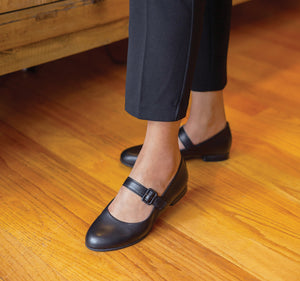 MJ flat Mary-Jane step-in with covered buckle in black lamb leather-lifestyle