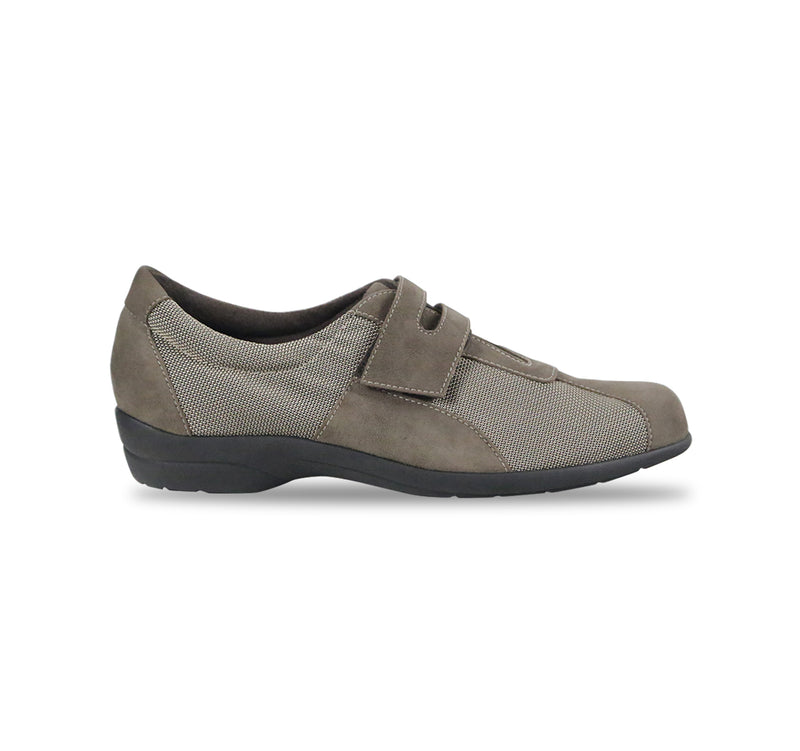 JOLIET SPORTY SHOE IN KID SUEDE AND FABRIC IN TAUPE KAHKI - side view