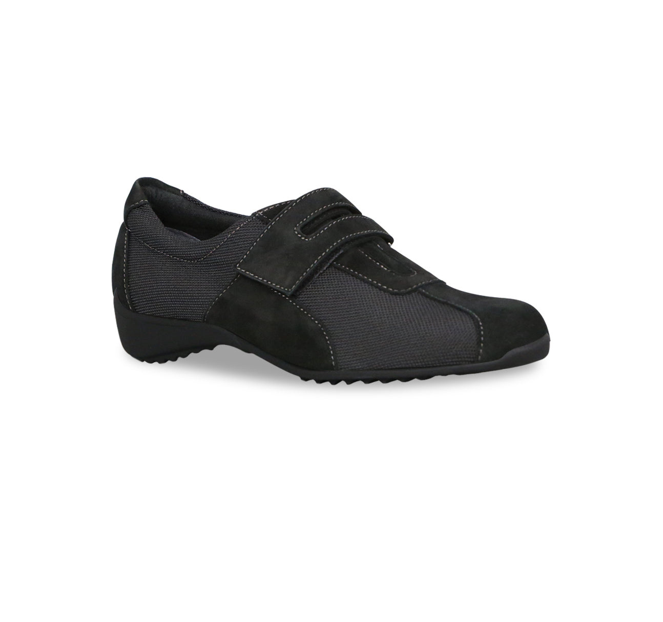 JOLIET OXFORD WITH HOOK & LOOP ADJUSTMENT IN BLACK FABRIC & NUBUCK - ANGLE VIEW