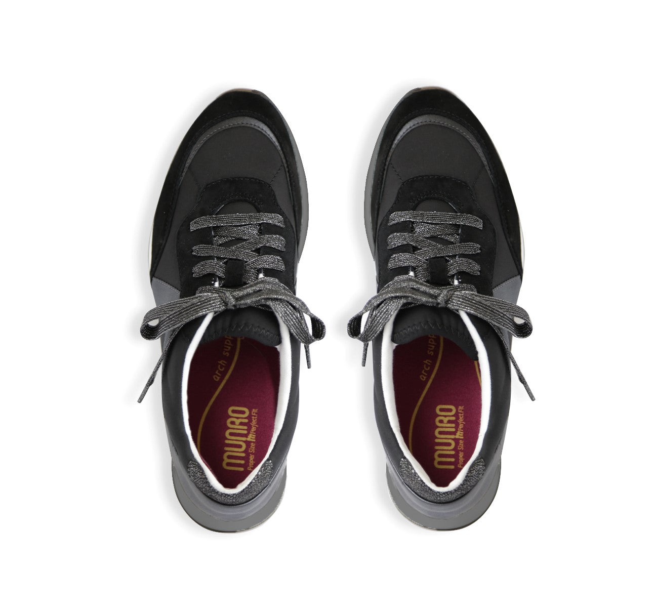 PIPER ATHLEISURE OXFORD IN BLACK & GUNMETAL WITH GREY MIDSOLE - TOP VIEW