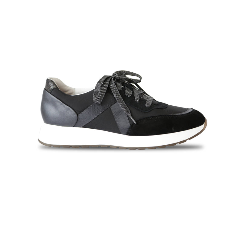 PIPER ATHLEISURE OXFORD IN BLACK & GUNMETAL COMBINATION MATERIALS - SIDE VIEW