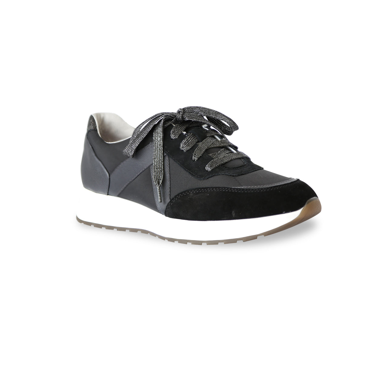 PIPER ATHLEISURE OXFORD IN BLACK & GUNMETAL COMBINATION MATERIALS - ANGLE VIEW