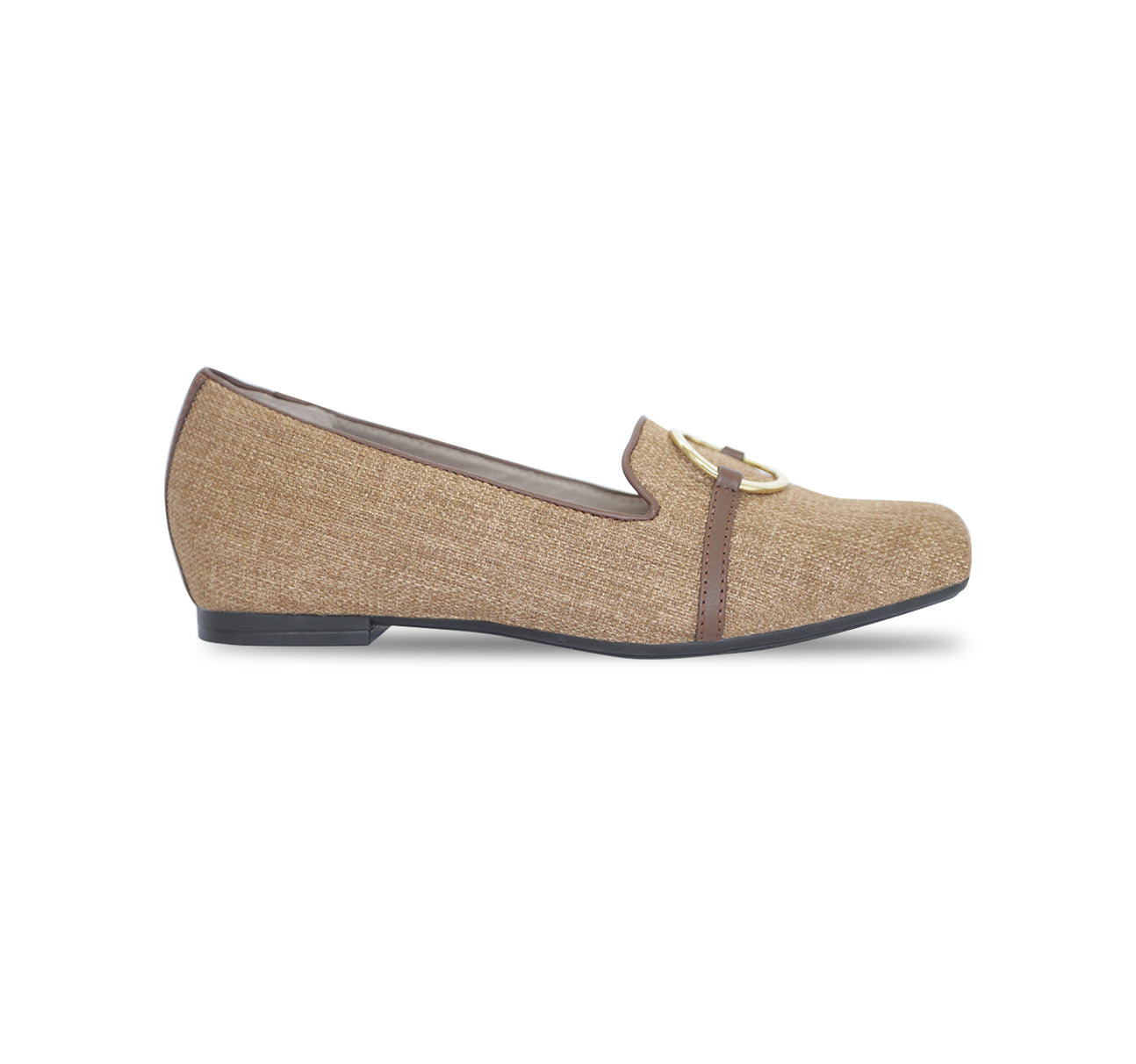 SUNISA SLIP ON IN WOVEN BROWN FABRIC WITH METALLIC RING ORNAMENT - SIDE VIEW