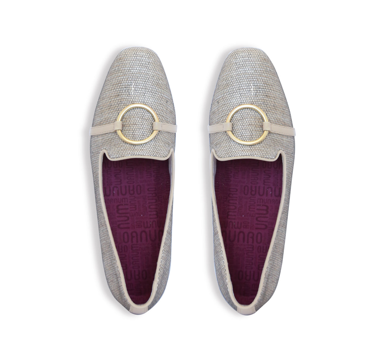 SUNISA SLIP ON IN WOVEN GUNMETAL FABRIC WITH METALLIC RING ORNAMENT - TOP VIEW