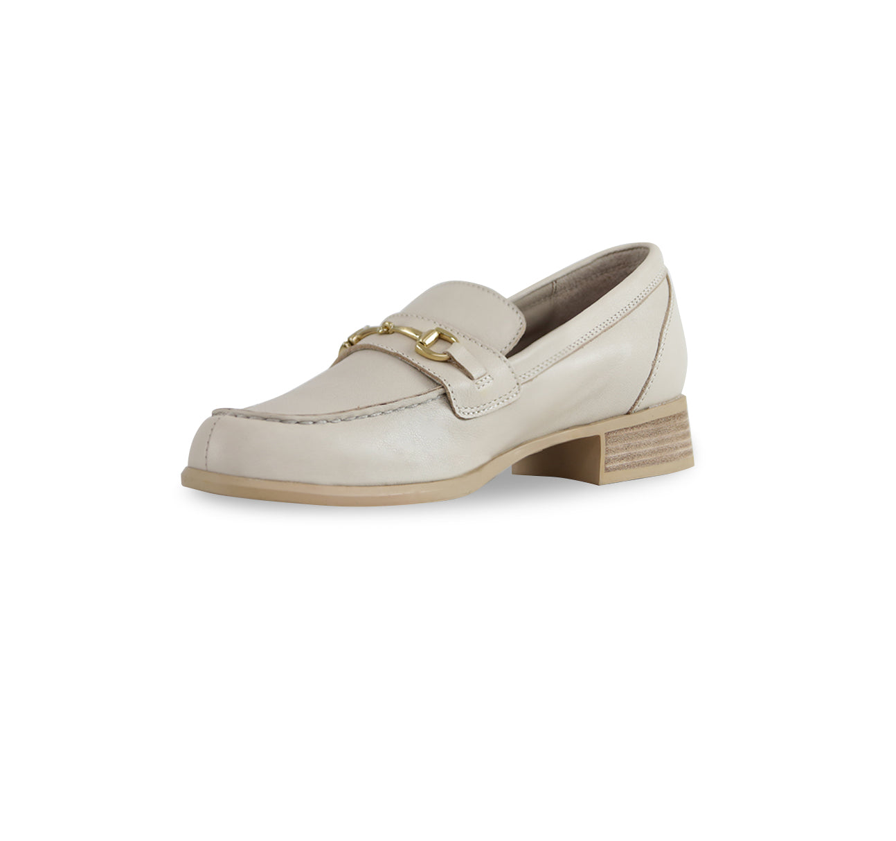 GRYFFIN MOC-TOE PENNY LOAFER IN CREAM LEATHER WITH GOLD COLOR BIT - INSIDE VIEW