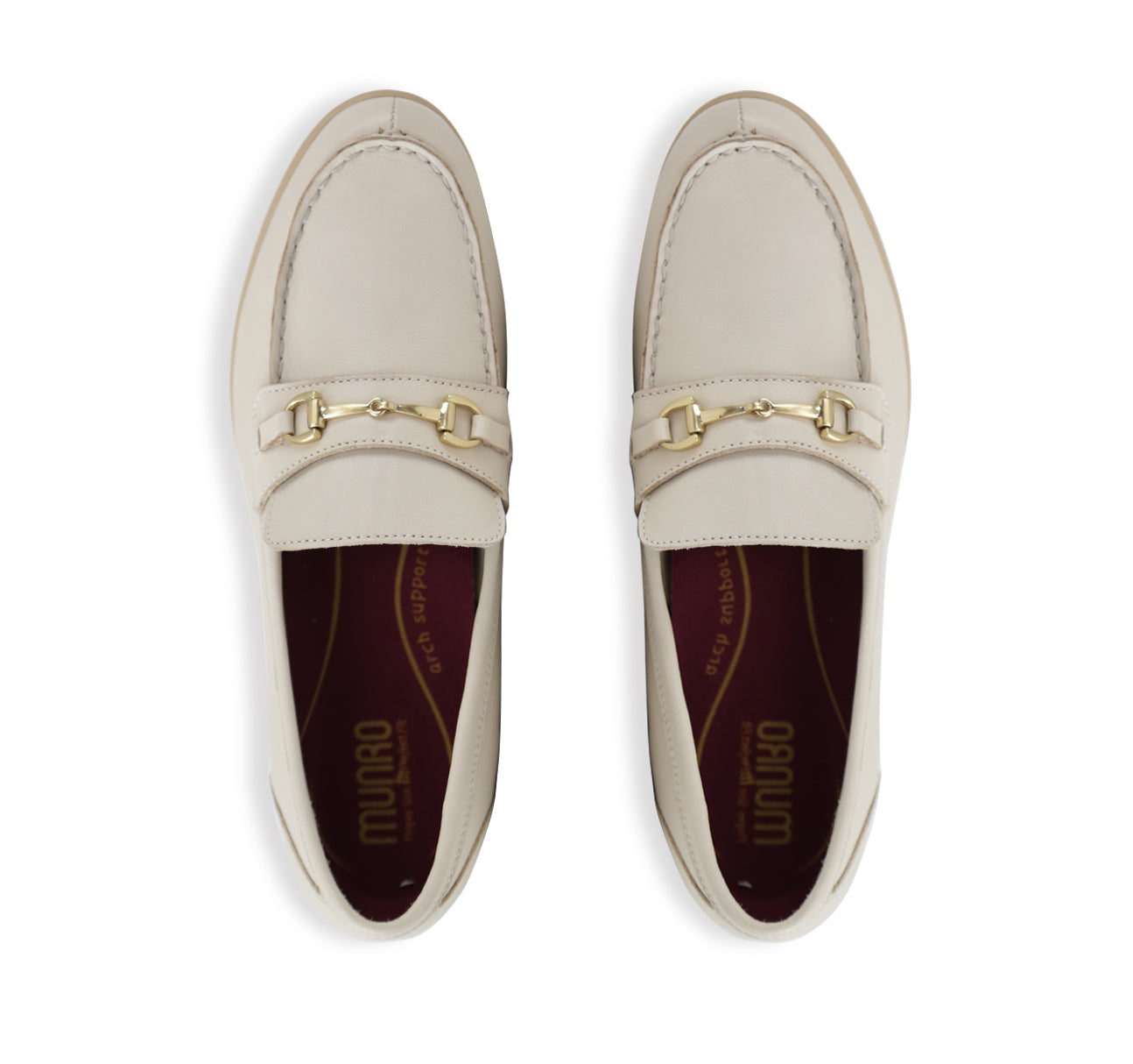 GRYFFIN MOC-TOE PENNY LOAFER IN CREAM LEATHER WITH GOLD COLOR BIT - TOP VIEW