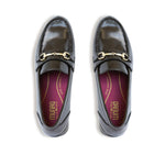 GRYFFIN MOC-TOE PENNY LOAFER IN BLACK GLAZED CALF LEATHER WITH GOLD COLOR BIT - TOP VIEW