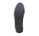 GRYFFIN MOC-TOE PENNY LOAFER IN BLACK SUEDE WITH GUNMETAL BIT - BOTTOM VIEW