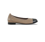 MILA SKIMMER SLIP-ON IN TAUPE LAMB LEATHER AND PATENT LEATHER TOE CAP-SIDE VIEW