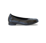 MILA SKIMMER SLIP-ON IN BLACK LAMB LEATHER AND PATENT LEATHER TOE CAP-SIDE VIEW