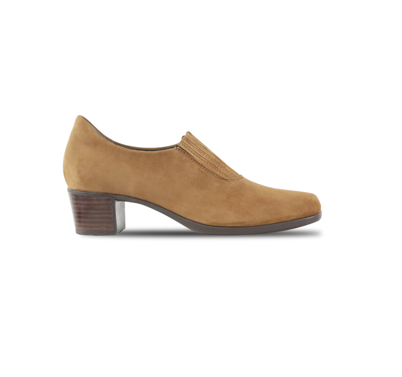 AMARA PUMP SHOOTIE WITH FINGER GORE DESIGN ON UPPER IN RAWHIDE COLOR NUBUCK-SIDE VIEW