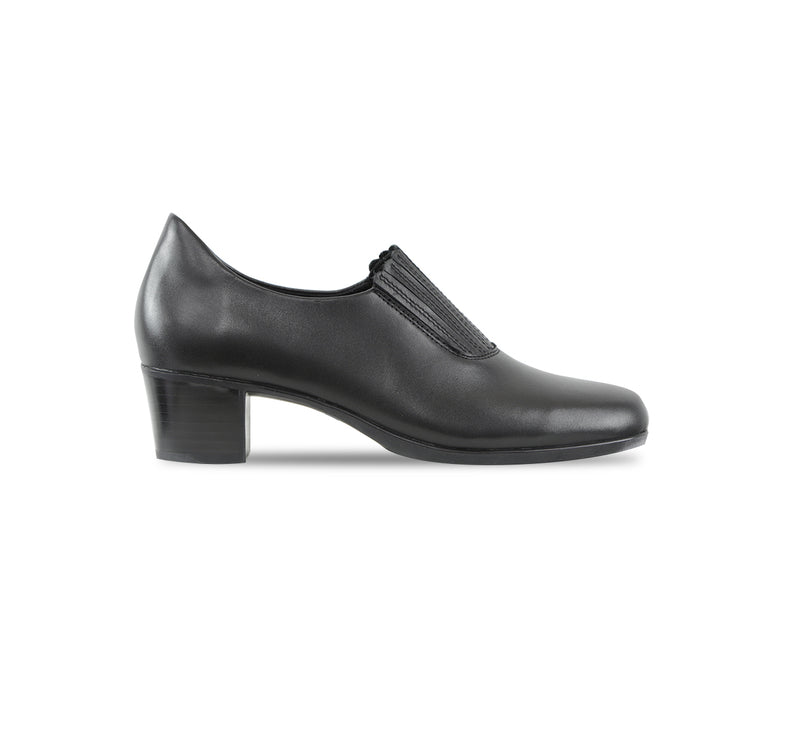 AMARA PUMP SHOOTIE WITH FINGER GORE DESIGN ON UPPER IN BLACK LEATHER-SIDE VIEW