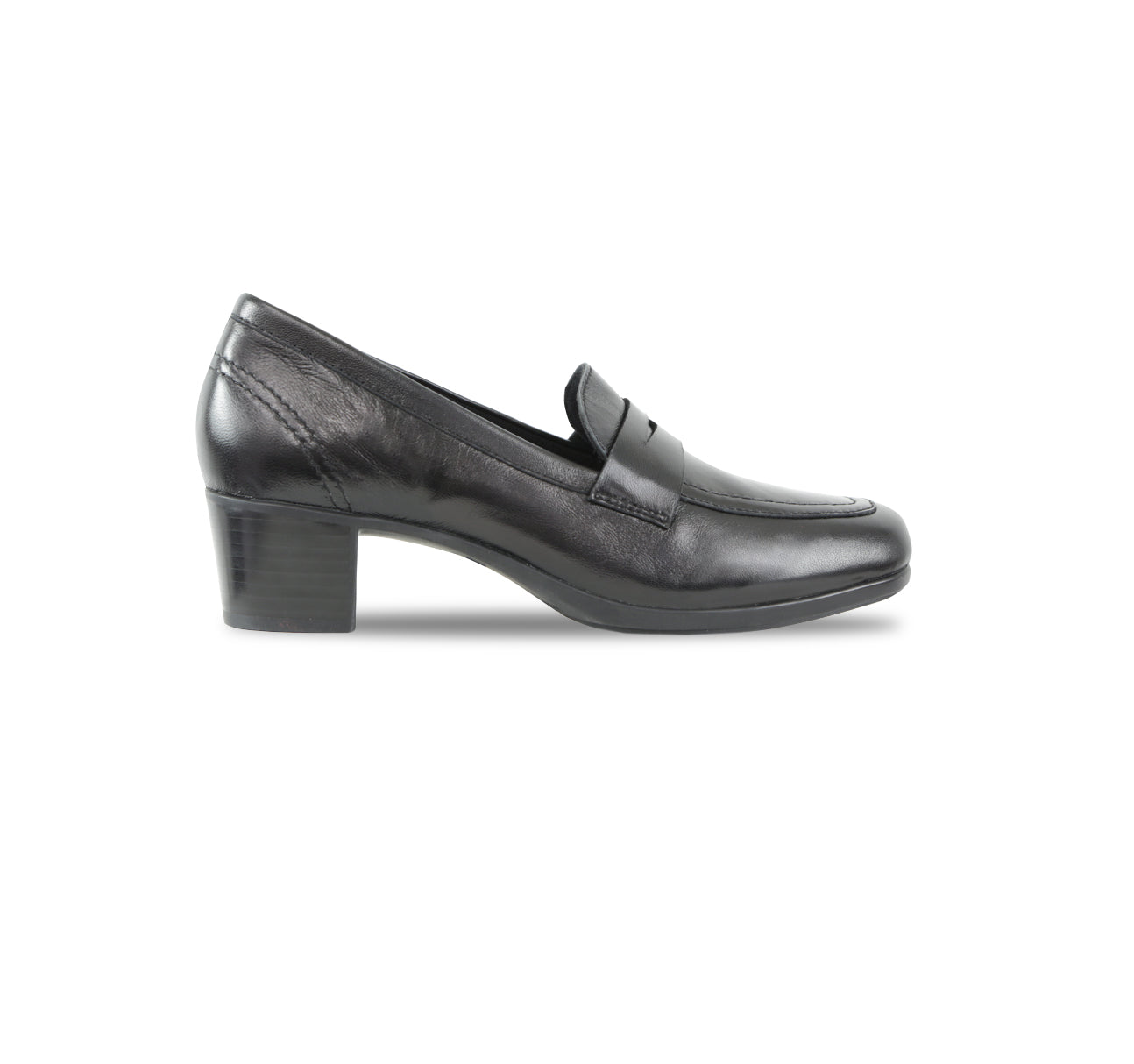 ELLIS BLACK LAMB LEATHER PENNY LOAFER PUMP-SIDE VIEW