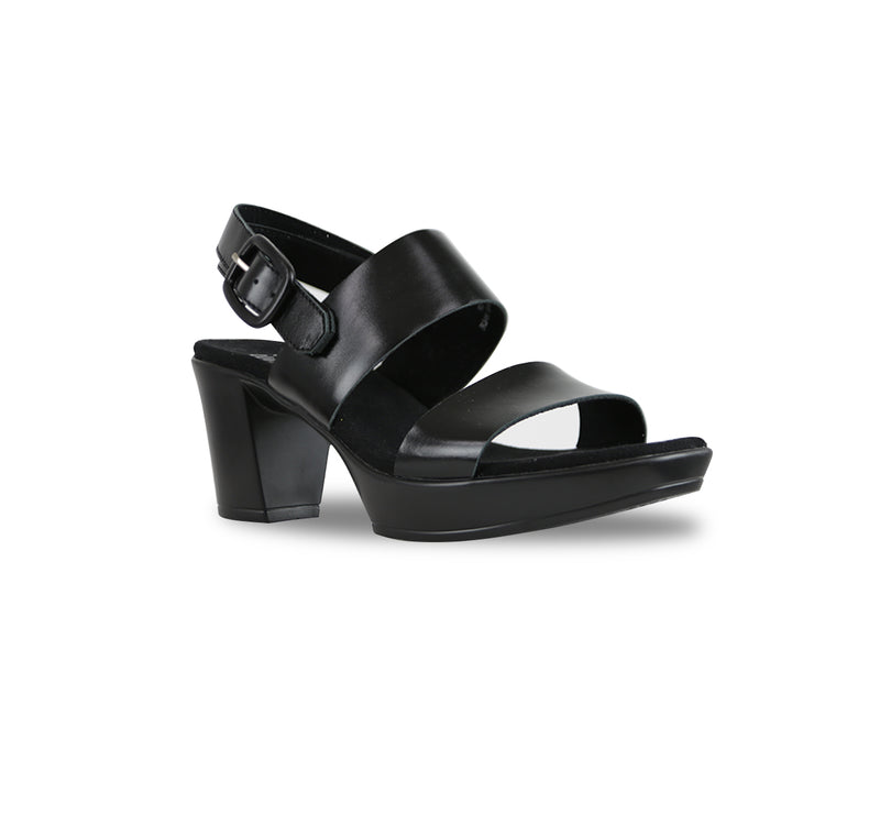 MAX DOUBLE STRAP PLATFORM SANDAL IN BLACK LEATHER - ANGLE VIEW