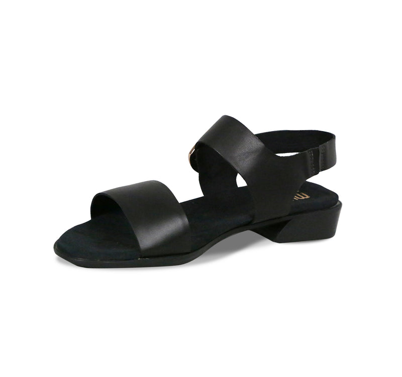 Cleo dress or casual sandal on low heel with buckle on ankle strap in black cow leather-inside view