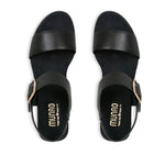 Cleo dress or casual sandal on low heel with buckle on ankle strap in black cow leather-top view