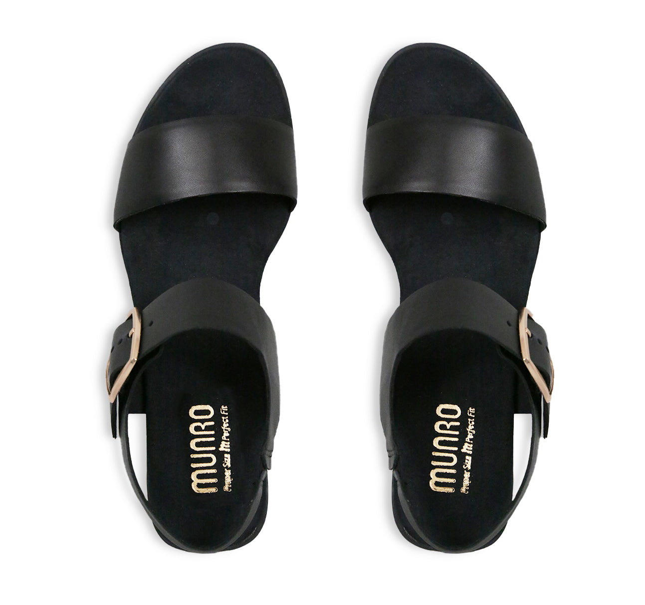 Cleo dress or casual sandal on low heel with buckle on ankle strap in black cow leather-top view