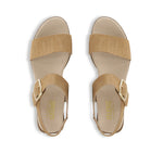 Cleo dress or casual sandal on low heel with buckle on ankle strap in med-tan nubuck-top view