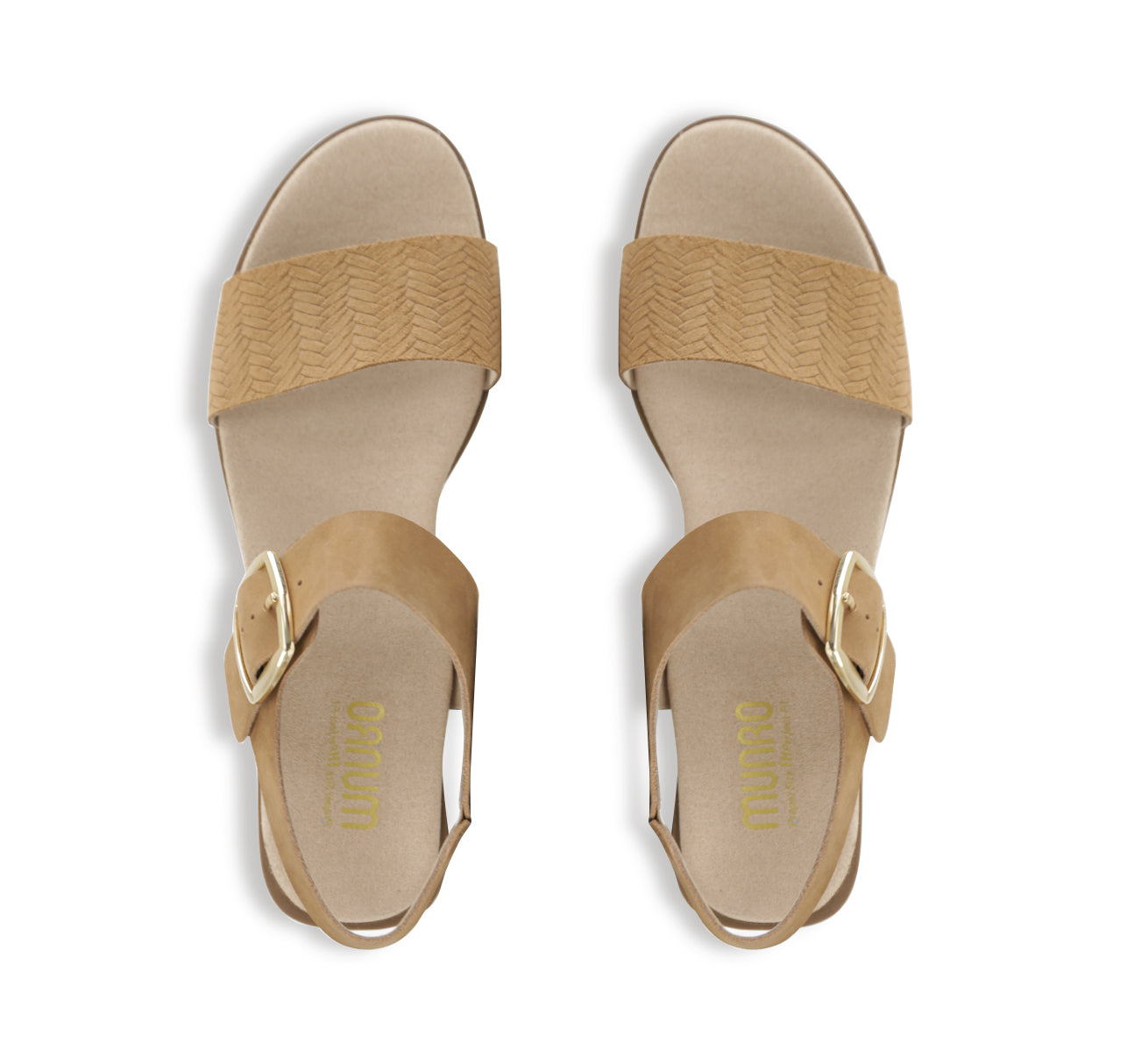 Cleo dress or casual sandal on low heel with buckle on ankle strap in med-tan nubuck-top view