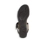 Cleo dress or casual sandal on low heel with buckle on ankle strap in vintage khaki color cow leather-bottom view