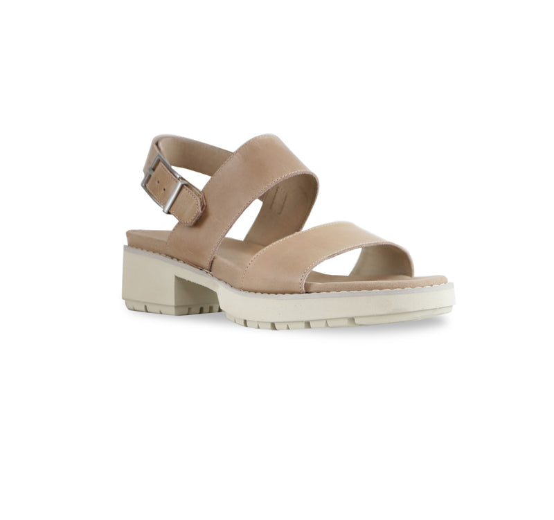 TEAGAN DOUBLE STRAP SANDAL ON ULTRA LIGHTWEIGHT LUG OUTSOLE IN BLUSH  LEATHER - ANGLE VIEW