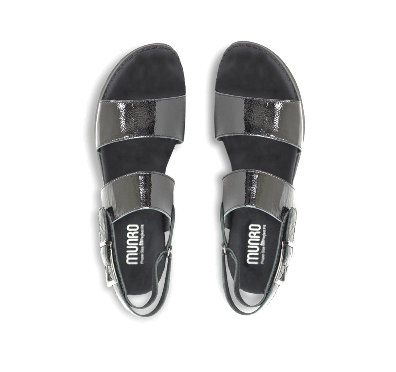 TEAGAN DOUBLE STRAP SANDAL ON ULTRA LIGHTWEIGHT LUG OUTSOLE IN BLACK CRINKLE PATENT LEATHER - TOP VIEW