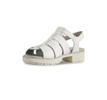 Marley three-strap and T-strap fisherman sandal with hook and loop ankle strap on lug outsole unit in latte leather-inside view