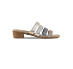 Adrianne elegant four-strap low-heel slide sandal in multi-color metallic leather-side view