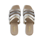 Adrianne elegant four-strap low-heel slide sandal in multi-color metallic sheep leather-top view