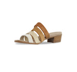 ADRIANNE FOUR-STRAP SLIDE SANDAL ON LEAWOOD HEEL IN MULTI-SAND SUEDE - INSIDE VIEW