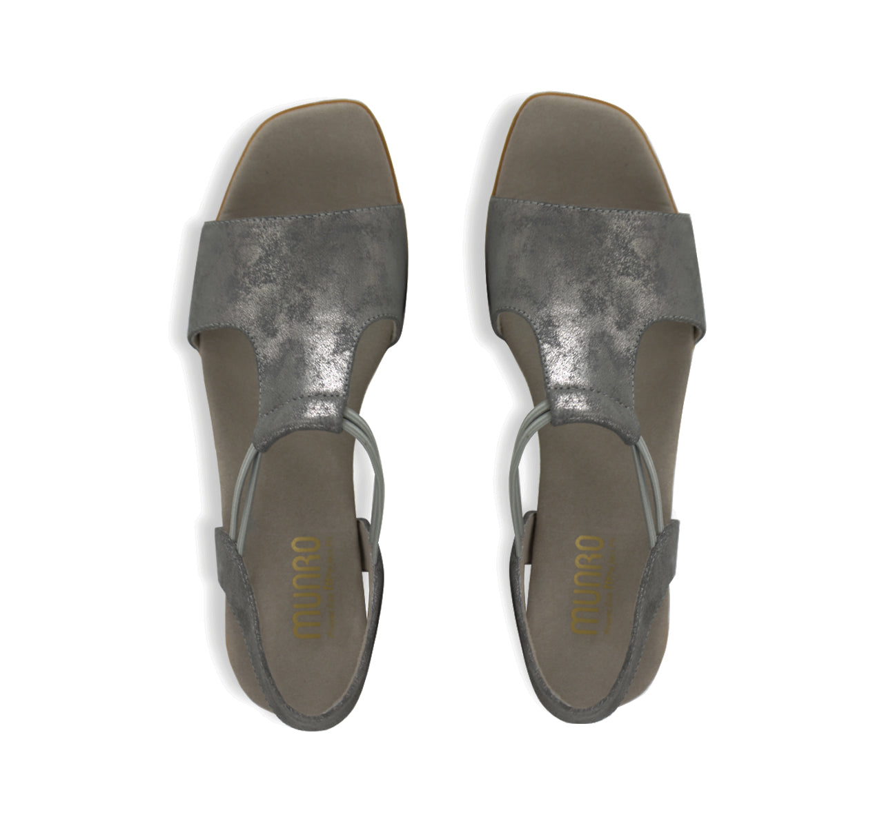 SUSAN LOW HEEL T-STRAP SANDAL IN GUNMETAL METALLIC LEATHER -  TOP VIEW