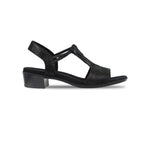 SUSAN LOW HEEL T-STRAP SANDAL IN STARDUST NERO LEATHER - SIDE VIEW