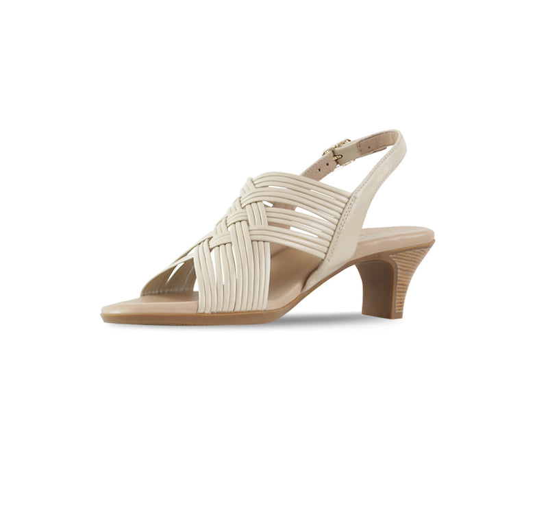 Marianna kitten heel, dress sandal with petite tubular beige calf leather straps-inside view