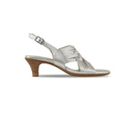 Marianna kitten heel, dress sandal with petite tubular metallic leather straps-side view