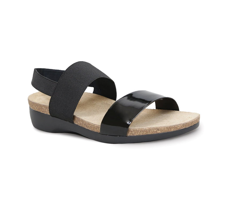 PISCES FOOTBED SANDAL WITH PATENT LEATHER AND FABRIC STRAPS - Angle View