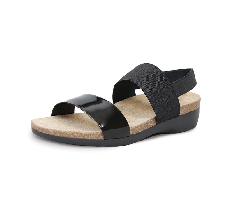 PISCES FOOTBED SANDAL WITH PATENT LEATHER AND FABRIC STRAPS - Outside View