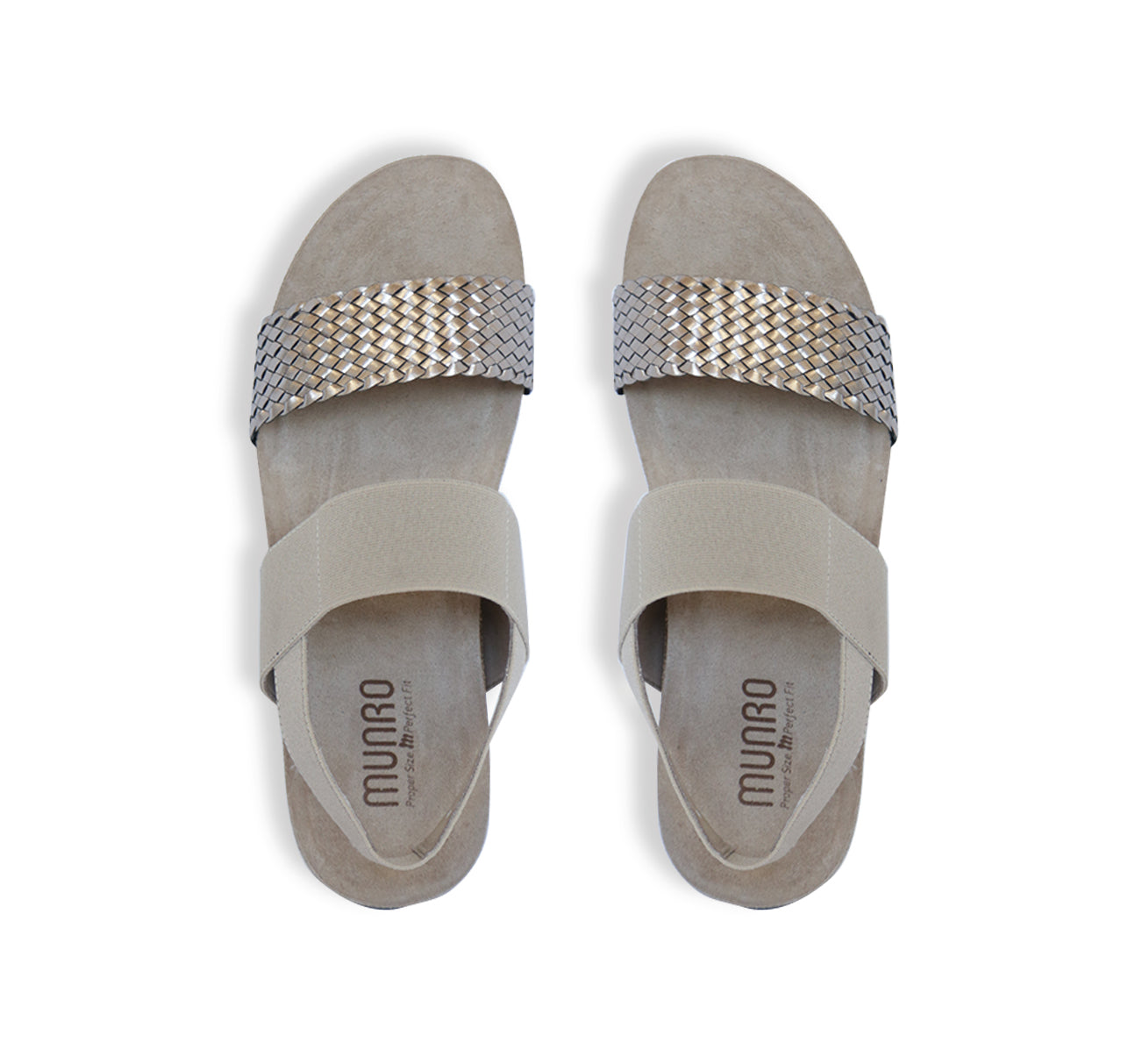 PISCES FOOTBED SANDAL WITH SILVER WOVEN LEATHER & STRETCH FABRIC STRAP - TOP VIEW