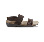 PISCES FOOTBED SANDAL WITH BROWN WOVEN LEATHER & STRETCH FABRIC STRAPS - outside view